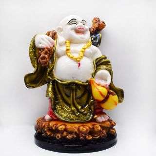 Laughing Buddha with Gold chain, green Clothes