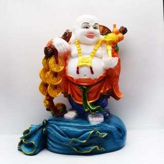 Laughing Buddha - Emerald Blue and Orange