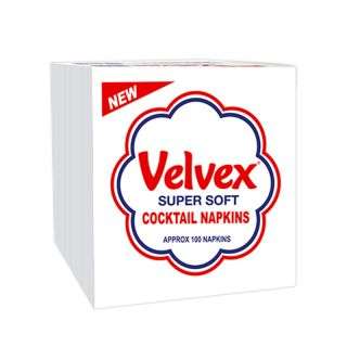 Velvex White Cocktail Serviettes/Napkins - 100 Sheets